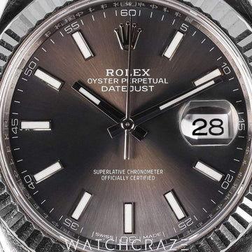 2018 ROLEX DATEJUST GREY DIAL FLUTED JUBILEE 41MM 126334