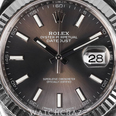 2018 ROLEX DATEJUST GREY DIAL FLUTED JUBILEE 41MM 126334