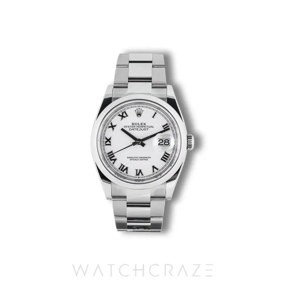 2025 ROLEX DATEJUST WHITE ROMAN DIAL 36MM 126200