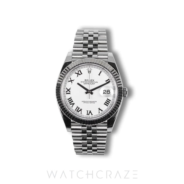 2023 ROLEX DATEJUST FLUTED JUBILEE WHITE ROMAN DIAL 41MM 126334