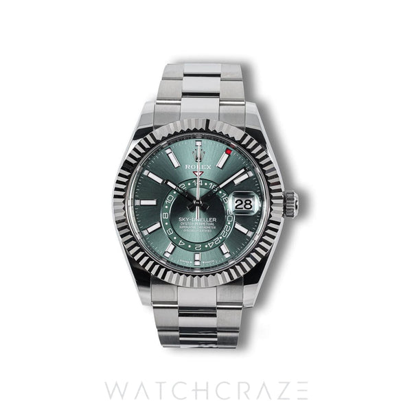 2025 ROLEX SKYDWELLER FLUTED OYSTER GREEN DIAL 42MM 336934