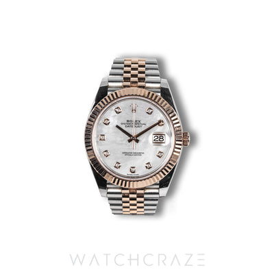 ROLEX DAYJUST DIAMOND MARKER TWO TONE ROSE GOLD AND STEEL MOTHER OF PEARL DIAL 41MM 126331