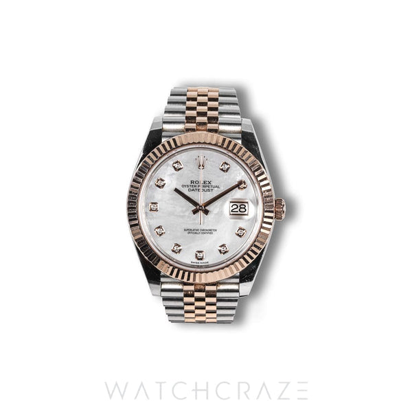 ROLEX DAYJUST DIAMOND MARKER TWO TONE ROSE GOLD AND STEEL MOTHER OF PEARL DIAL 41MM 126331