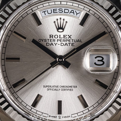 2025 ROLEX DAY-DATE WHITE GOLD SILVER DIAL 36MM 128239