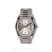 2025 ROLEX DAY-DATE WHITE GOLD SILVER DIAL 36MM 128239