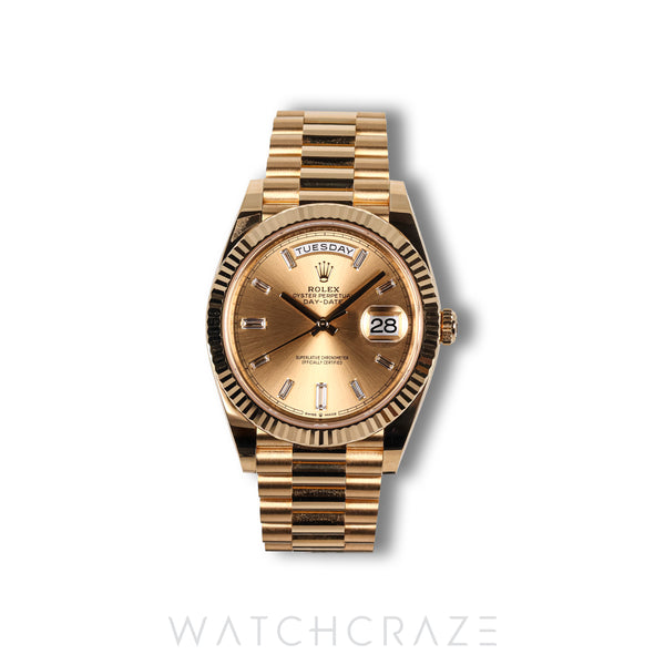 2024 ROLEX DAYDATE YELLOW GOLD CHAMPAGNE DIAL DIAMOND MARKERS 40MM 228238