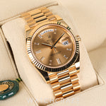 2024 ROLEX DAYDATE YELLOW GOLD CHAMPAGNE DIAL DIAMOND MARKERS 40MM 228238