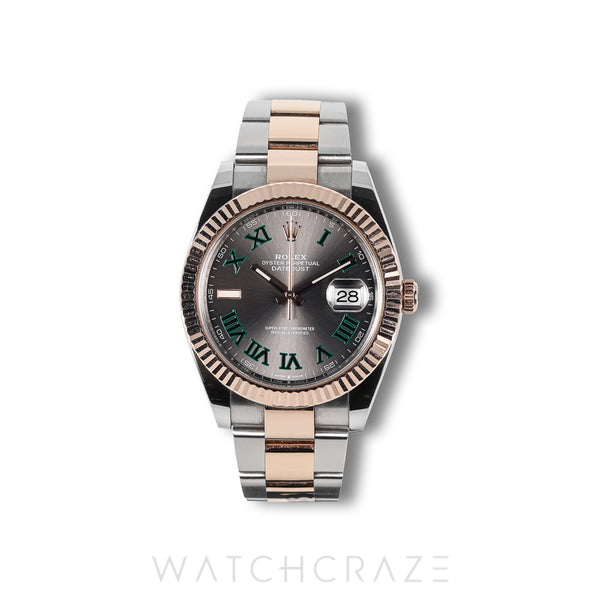 2020 ROLEX DATEJUST TWO TONE ROSE GOLD AND STEEL WIMBLEDON FLUTED OYSTER 41MM 126331