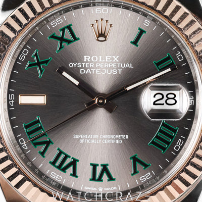 2020 ROLEX DATEJUST TWO TONE ROSE GOLD AND STEEL WIMBLEDON FLUTED OYSTER 41MM 126331