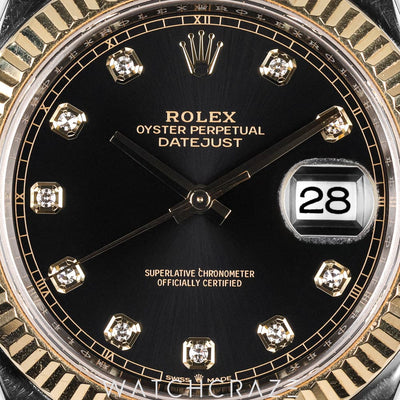 2022 ROLEX DATEJUST TWO TONE YELLOW GOLD AND STEEL BLACK DIAL DIAMOND MARKERS 41MM 126333