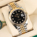 2022 ROLEX DATEJUST TWO TONE YELLOW GOLD AND STEEL BLACK DIAL DIAMOND MARKERS 41MM 126333