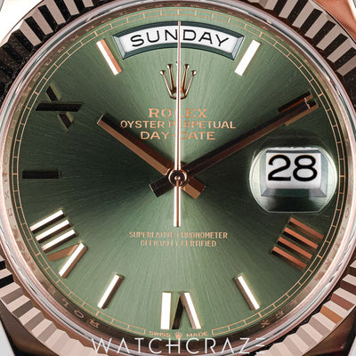 2026 ROLEX DAY-DATE ROSE GOLD OLIVE DIAL 40MM 228235