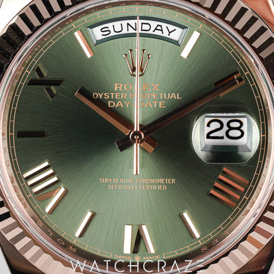 2026 ROLEX DAY-DATE ROSE GOLD OLIVE GREEN DIAL 40MM 228235