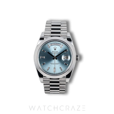 2022 ROLEX DAY-DATE PLATINUM ICE BLUE DIAL 40MM 228206 DAYDATE
