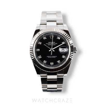 2021 ROLEX DATEJUST DIAMOND MARKERS BLACK DIAL 41MM 126334