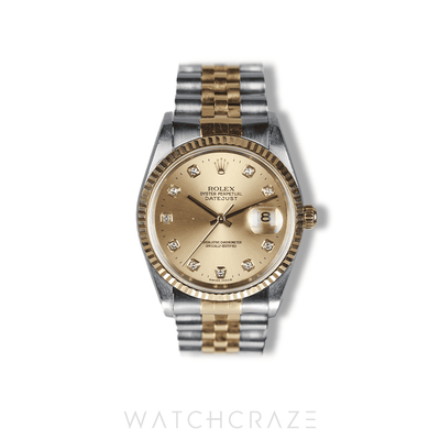 ROLEX DATEJUST TWO TONE YELLOW GOLD AND STEEL CHAMPAGNE DIAL 36MM 16233