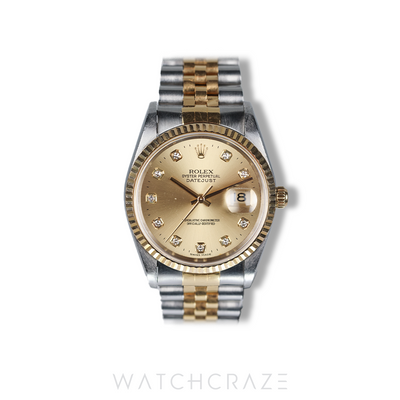 ROLEX DATEJUST TWO TONE YELLOW GOLD AND STEEL CHAMPAGNE DIAL 36MM 16233