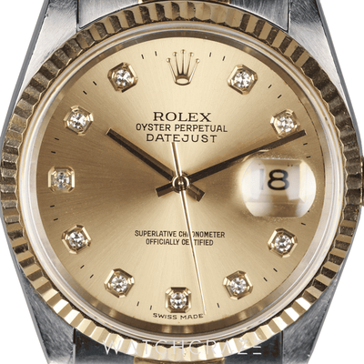 ROLEX DATEJUST TWO TONE YELLOW GOLD AND STEEL CHAMPAGNE DIAL 36MM 16233