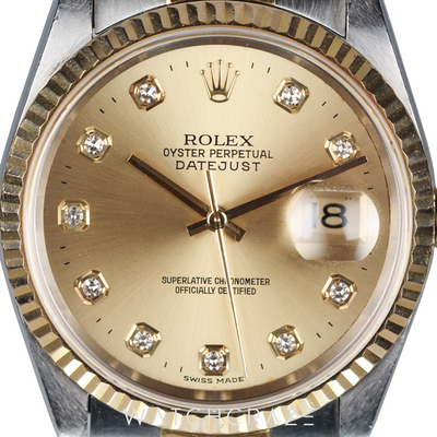 ROLEX DATEJUST TWO TONE YELLOW GOLD AND STEEL CHAMPAGNE DIAL 36MM 16233