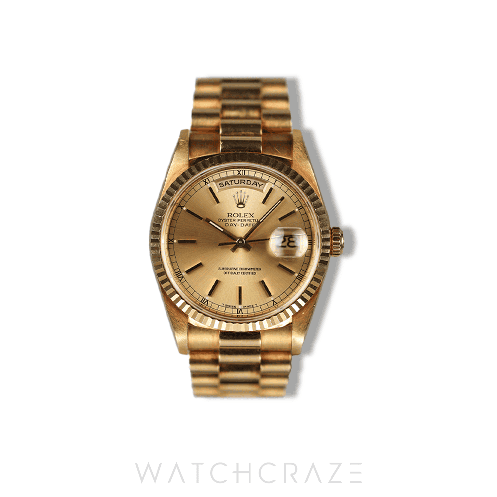 ROLEX DAY-DATE YELLOW GOLD CHAMPAGNE DIAL 36MM 18238