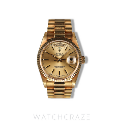 ROLEX DAY-DATE YELLOW GOLD CHAMOAGNE DIAL 36MM 128238