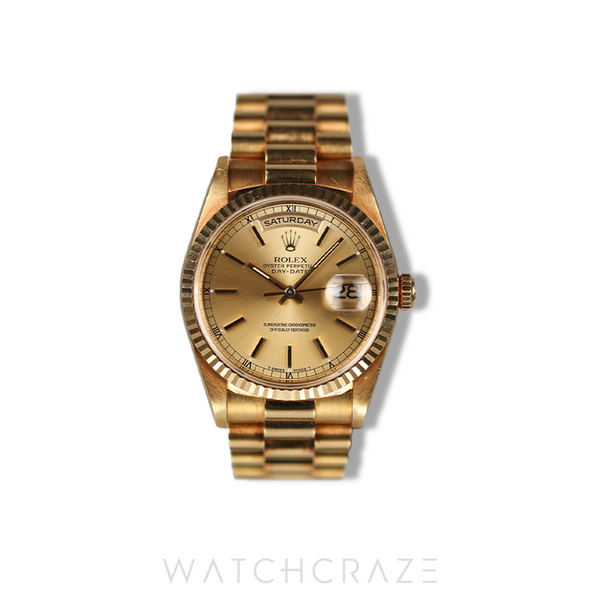 ROLEX DAY-DATE YELLOW GOLD CHAMOAGNE DIAL 36MM 128238