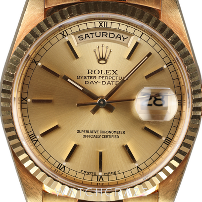 ROLEX DAY-DATE YELLOW GOLD CHAMOAGNE DIAL 36MM 128238