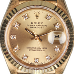 ROLEX LADIES DATEJUST YELLOW GOLD CHAMPAGNE DIAL DIAMOND MARKERS 26MM 69178G