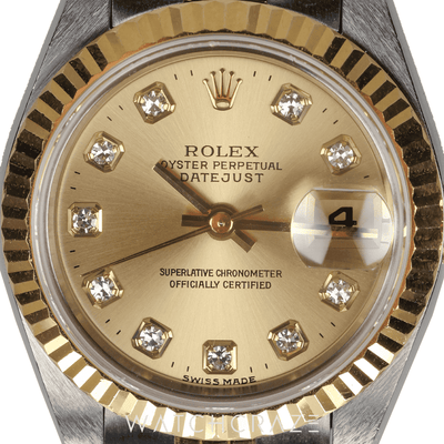 ROLEX LADIES DATEJUST TWO TONE YELLOW GOLD AND STEEL CHAMPAGNE DIAL 26MM 69173