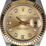 ROLEX LADIES DATEJUST TWO TONE YELLOW GOLD AND STEEL CHAMPAGNE DIAL 26MM 69173