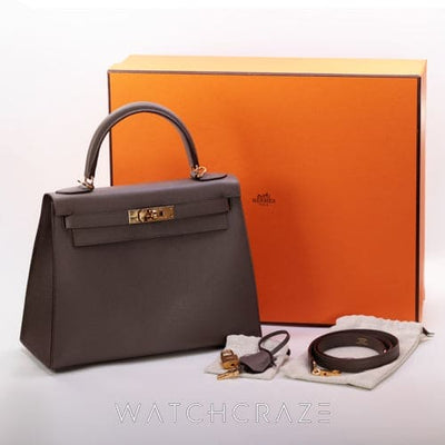 HERMES KELLY II SELLIER 28 VEAU 8F GRIS ETAIN