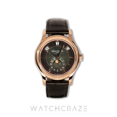 2025 PATEK PHILIPPE ANNUAL CALENDAR MOONPHASE ROSE GOLD GREEN DIAL 40MM 5205R-011