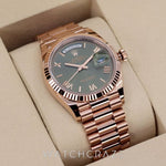 2025 ROLEX DAY-DATE ROSE GOLD OLIVE ROMAN NUMERALS 36MM 128235