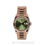 2025 ROLEX DAY-DATE ROSE GOLD OLIVE ROMAN NUMERALS 36MM 128235