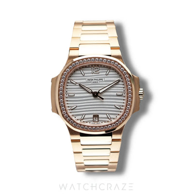 2024 PATEK PHILIPPE NAUTILUS LADIES AUTOMATIC ROSE GOLD DIAMOND BEZEL 35.2MM 7118/1200R-00