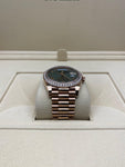 2021 ROLEX DAY DATE 40MM ROSE GOLD OLIVE DIAL FACTORY DIAMOND BEZEL 228235RBR  2021 FULL SET - WatchCraze.com.au