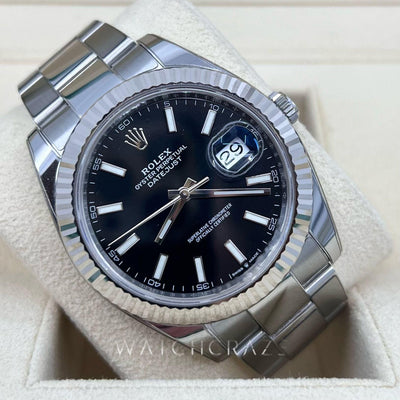 2022 ROLEX DATEJUST 41MM FLUTED & OYSTER 126334 BLACK DIAL RX8 STICKERS - WatchCraze.com.au