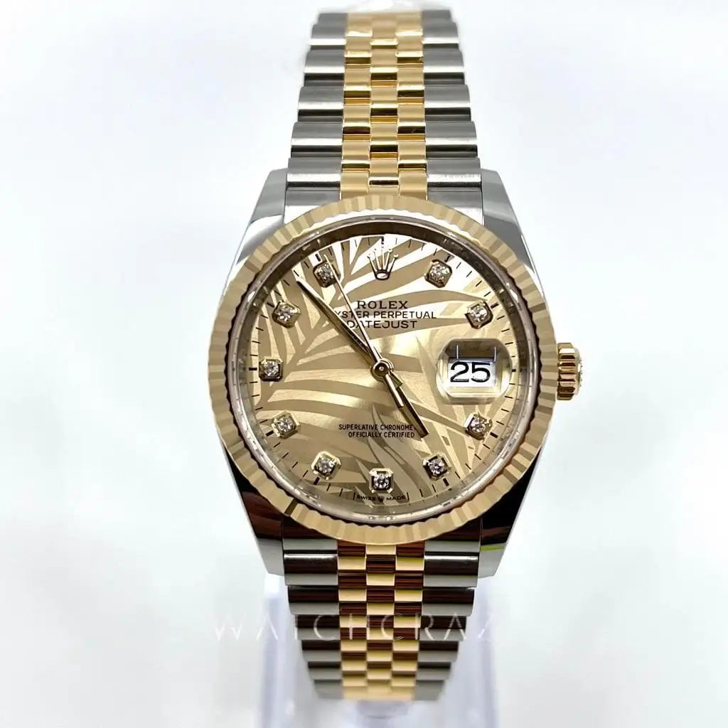 2022 ROLEX DATEJUST 36MM PALM DIAL WITH DIAMOND MARKERS 126233