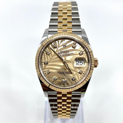2022 ROLEX DATEJUST 36MM PALM DIAL WITH DIAMOND MARKERS 126233 - WatchCraze.com.au