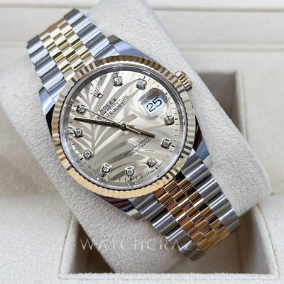 2022 ROLEX DATEJUST 36MM PALM DIAL WITH DIAMOND MARKERS 126233 - WatchCraze.com.au