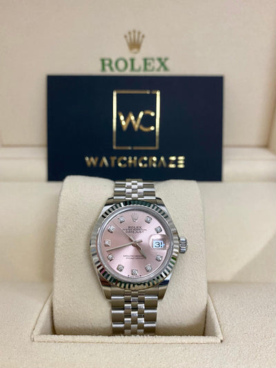 2022 ROLEX LADY DATEJUST 28MM PINK W/ DIAMOND INDICES 279174 - WatchCraze.com.au
