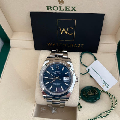 ROLEX DATEJUST 41MM BLUE DIAL SMOOTH BEZEL 126300 2020 - WatchCraze.com.au
