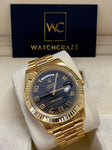 ROLEX DAY-DATE II YELLOW GOLD BLACK WAVY DIAL 41mm 218238 - WatchCraze.com.au