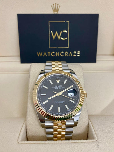 2022 ROLEX DATEJUST 41MM ROLESOR YELLOW GOLD & OYSTERSTEEL BLACK DIAL 126333 - WatchCraze.com.au