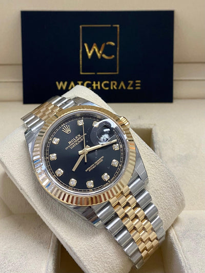 ROLEX DATEJUST 41MM BLACK DIAL w/ DIAMONDS TWO TONED 2022 126333 - WatchCraze.com.au