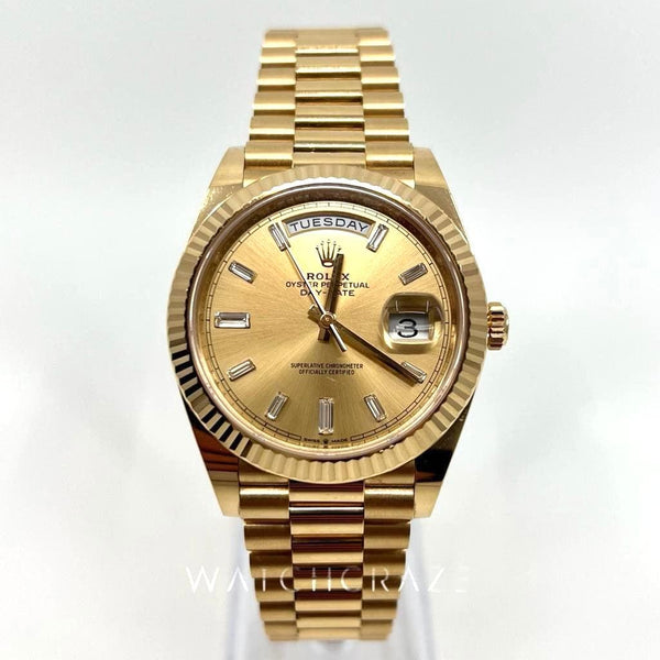 2022 ROLEX DAYDATE 40MM BAGUETTE DIAMOND MARKERS 228238 - WatchCraze.com.au