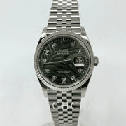 2023 ROLEX DATEJUST OLIVE GREEN PALM MOTIF DIAL DIAMOND MARKERS 36MM 126234 - WatchCraze.com.au