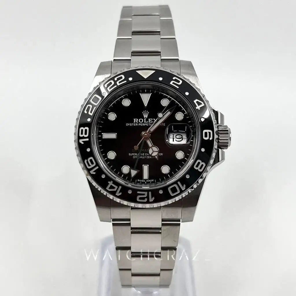 2019 ROLEX GMT MASTER II 116710LN DISCONTINUED BLACK BEZEL GREEN HAND 40MM PARTIAL STICKERS