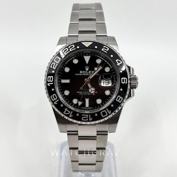 2019 ROLEX GMT MASTER II 116710LN DISCONTINUED BLACK BEZEL GREEN HAND 40MM PARTIAL STICKERS - WatchCraze.com.au