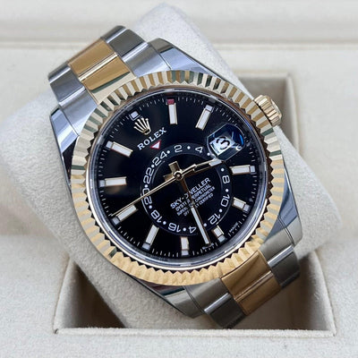 2022 ROLEX SKYDWELLER YELLOW GOLD & OYSTERSTEEL 42MM 326933 RX8 STICKERS - WatchCraze.com.au